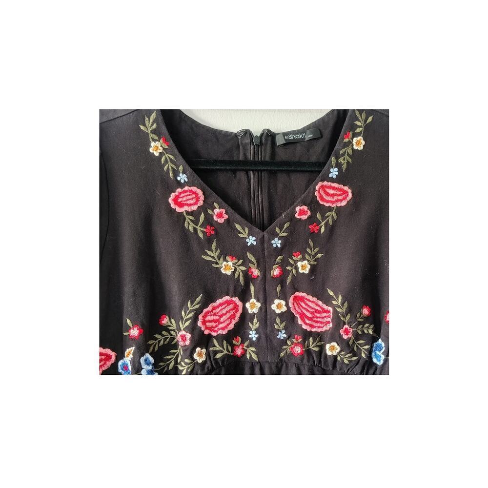 eShakti Black Floral Embroidered Fit & Flare Dress Long Sleeve Cotton‎ 18W Fall - Picture 3 of 7